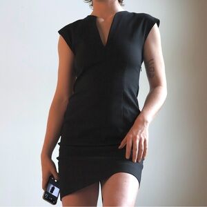 Acne Studios Black Mini Dress V-neck Snap Back